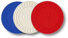 100% Clay Bee Poker Chips in Red White Blue