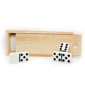 Double Six Domino Set, White Dominoes in Hardwood Case