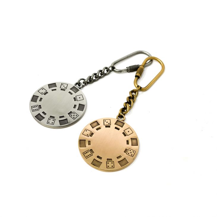 Gold and Silver Poker Chip Key Ring in Black Velvet Pouch main image