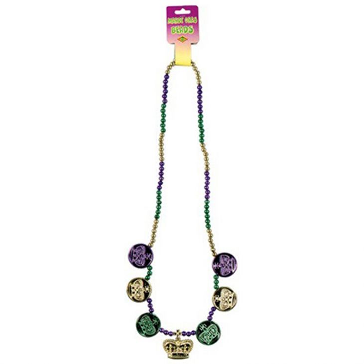 mardi gras beads and doubloons