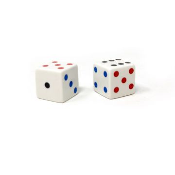 Multi-Colored Dice: 5/8 in., Multi Color Red, Blue, and Black Spots (per pair)