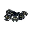 Poker Chips: 6 Stripe, 8.5 Gram, Pre-Denominated both sides, $100, Black with White Stripes