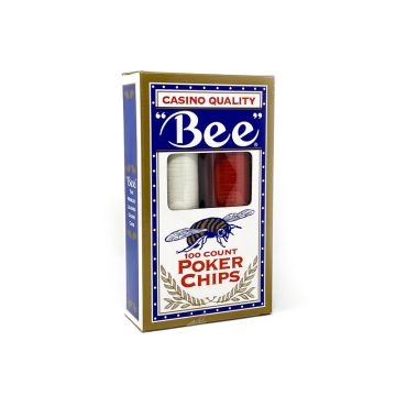 Bee Brand Set of 100 Clay Poker Chips -  50 White, 25 Red, 25 Blue