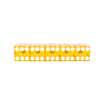 Flush Spots Casino Dice: 3/4 in., High Polish, Razor Edge, Amber with Serial Numbers (Stick of 5)