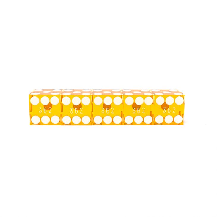 Flush Spots Casino Dice: 3/4 in., High Polish, Razor Edge, Amber with Serial Numbers (Stick of 5) main image