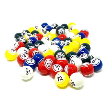 Bingo Balls: Ping Pong Balls Set, Double Numbered 1-75, 5 Mixed Colors: Blue, Green, Red, White, Yel