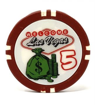 Poker Chips: Las Vegas Color Inlay Series, 8.5 Gram, $5, Red with White Edge Spots