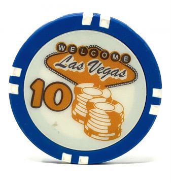 Poker Chips: Las Vegas Color Inlay Series, 8.5 Gram, $10, Blue with White Edge Spots