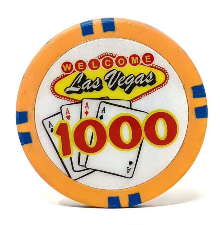 Poker Chips: Las Vegas Color Inlay Series, 8.5 Gram, $1000, Yellow with White Edge Spots main image