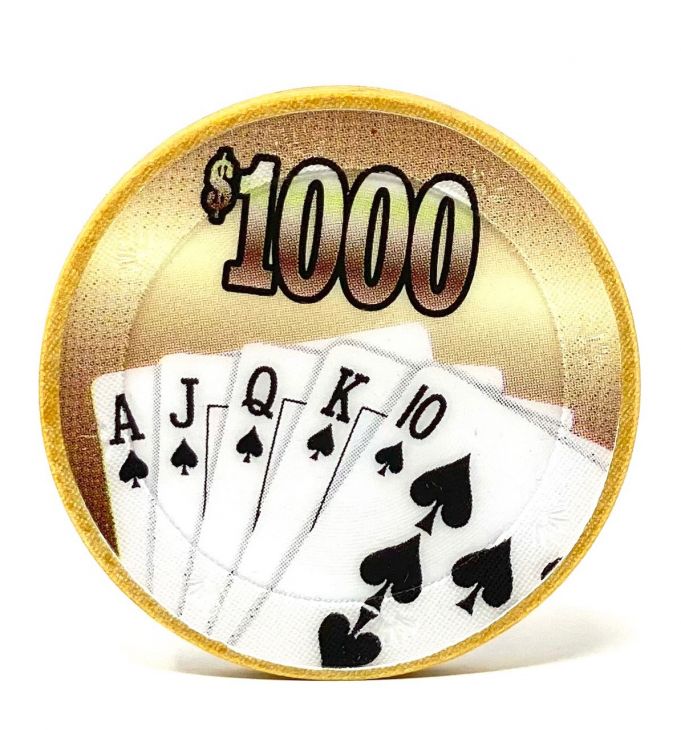 Poker Chips: Royal Flush, 100% Clay, Pre-Denominated Insert both sides, 10 Gram, $1000, Almond main image