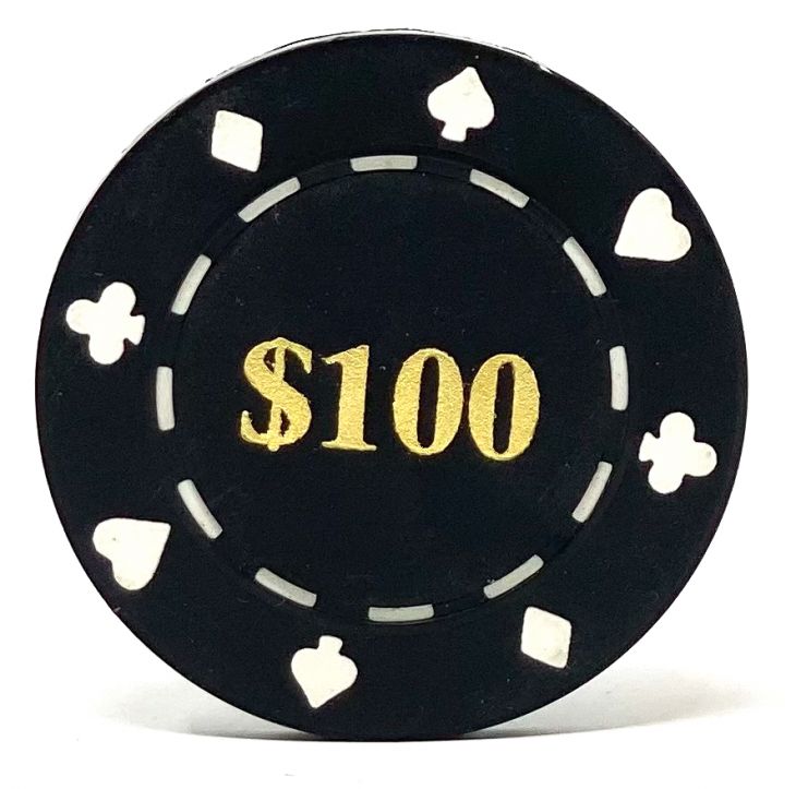 Poker Chips: Card Suits, 8.5 Gram, Pre-Denominated both sides, $100, Black main image