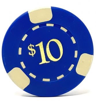 Poker Chips: 3 Edge Spot, 8.5 Gram, Pre-Denominated both sides, $10, Blue