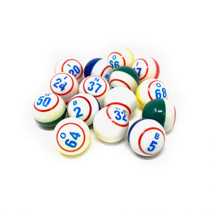 Bingo Balls: Professional Quality Set, Single Numbered (Printed Inside) 1-75, 5 Mixed Colors: Blue, main image