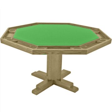 Poker Table: Octagonal Poker Table with Pedestal Base, 57 in. Diameter, Oak Finish, Felt Top