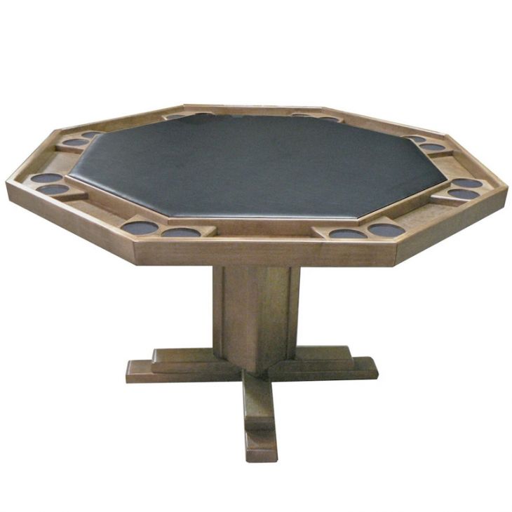 Poker Table: Octagonal Poker Table with Pedestal Base, 52 in. Diameter, Oak Finish, Felt Top main image