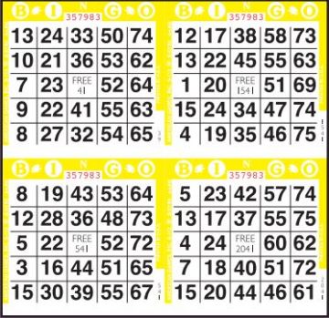 4 on  Bingo Paper - 2,250 Sheets per Case