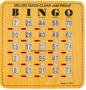 Quick, Clear Stitched Bingo Shutter Cards: 6-ply, Light Wood Color Face, #ST1 (per Set of 50 Cards)